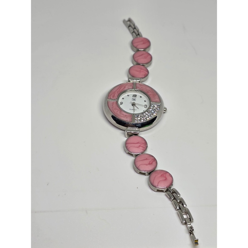 Time Quartz Pink Cabochon & Rhinestone Bezel Women's Fashion Watch